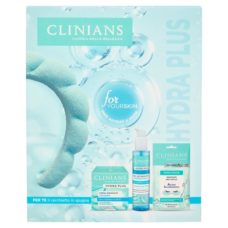 Clinians Hydra Plus Crema Idratante Leggera 50 mL + Gel Detergente Rinfrescante 150 mL + Patch Occhi